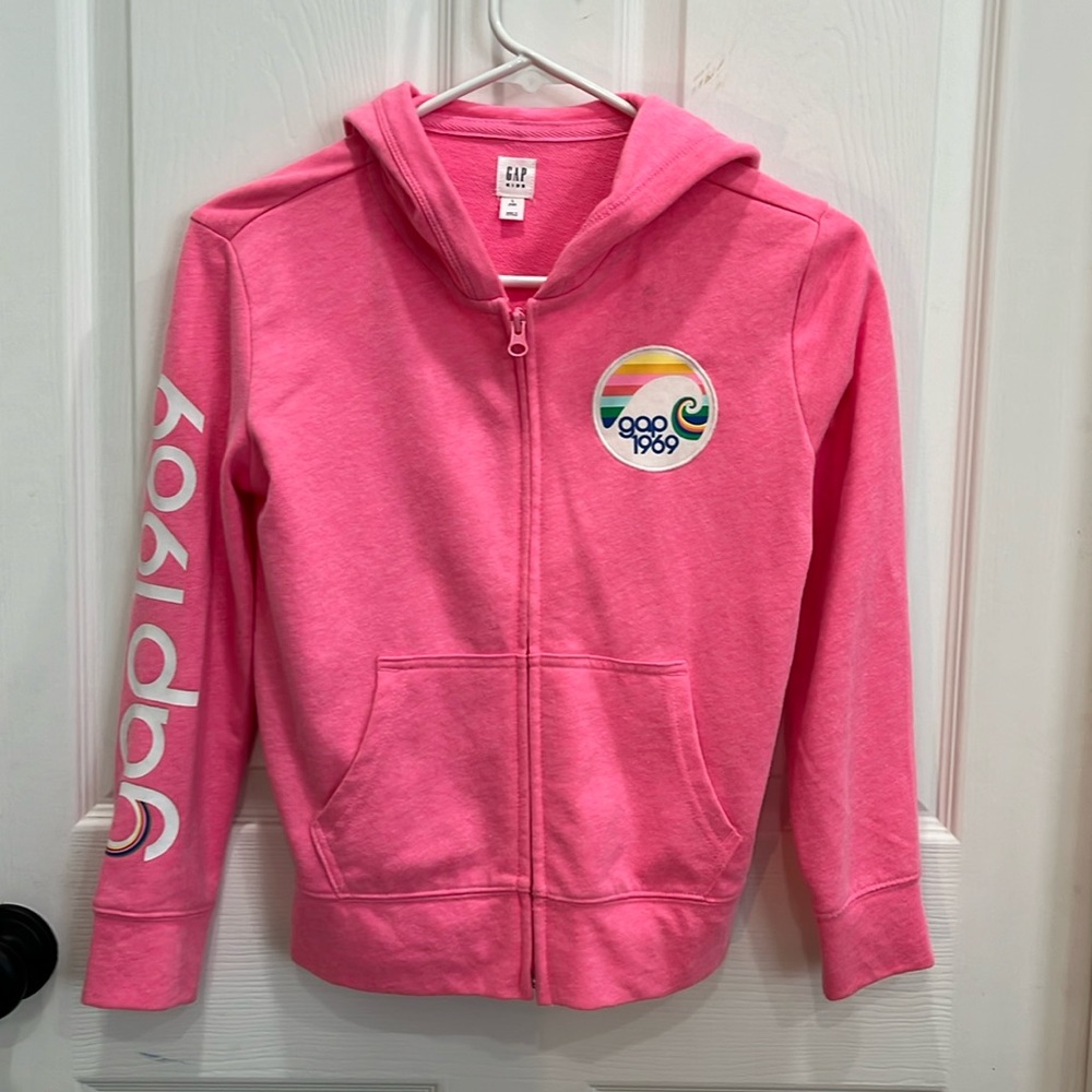 Bright pink Gap Kids hoodie.